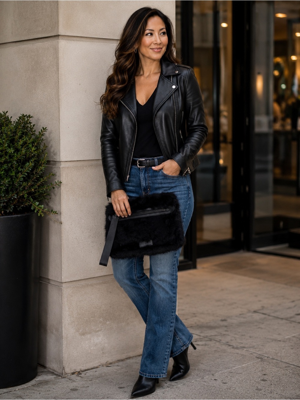 Marc By Marc Jacobs Black Leather Label on Real Lamb Fur